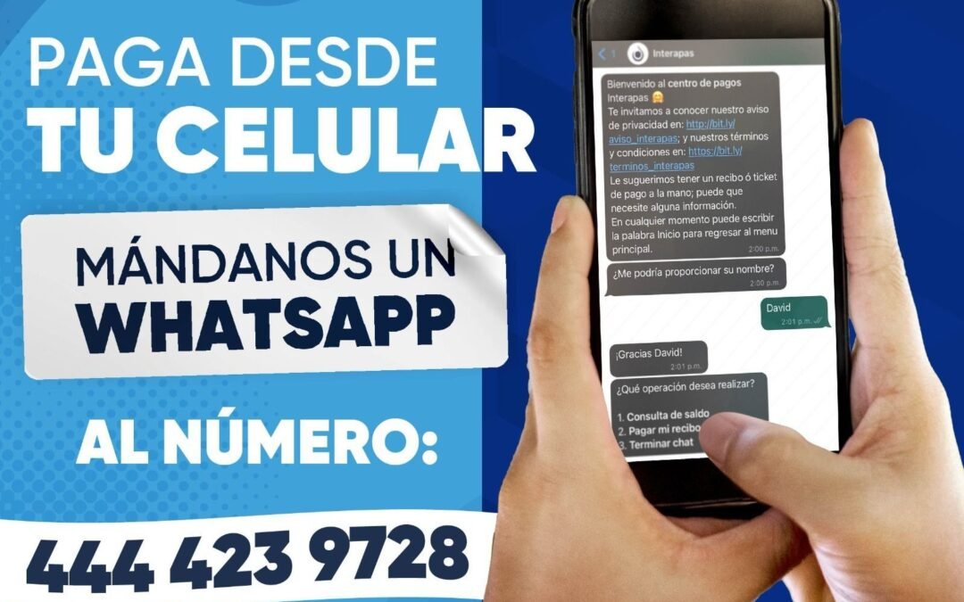 Interapas ofrece opción de pago rápido mediante WhatsApp